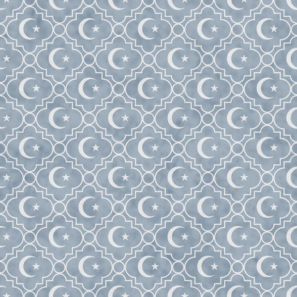 Pale Blue and White Star and Crescent Symbol Tile Pattern Repeat — Stockfoto