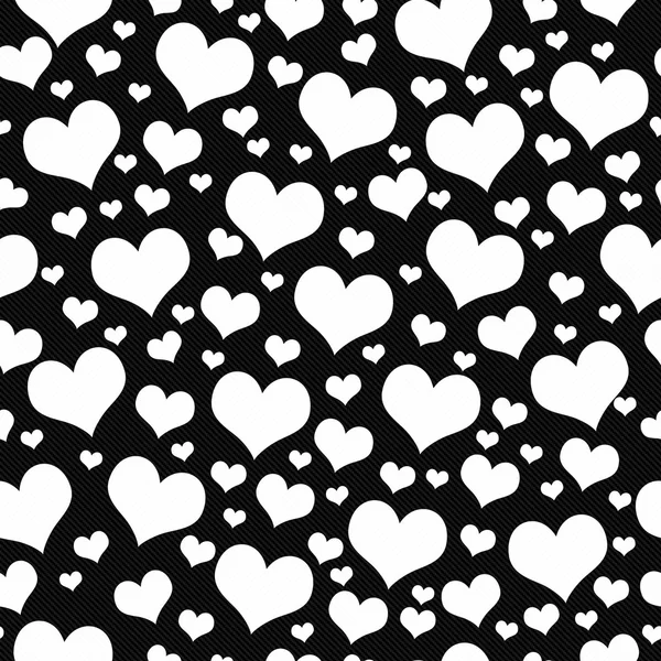 Corazones blanco y negro patrón de azulejos Repetir fondo — Foto de Stock