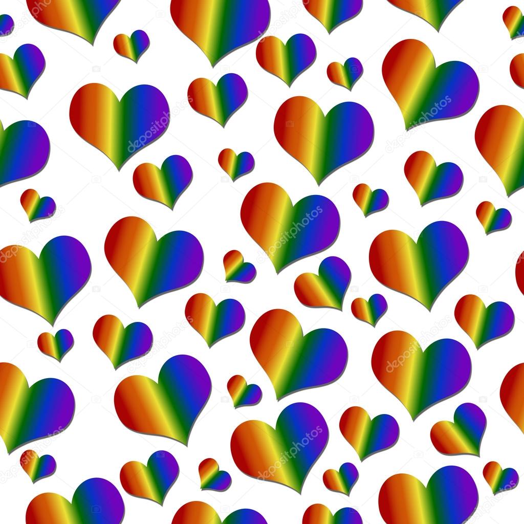 LGBT Pride Colored Hearts over White Tile Pattern Repeat Backgro