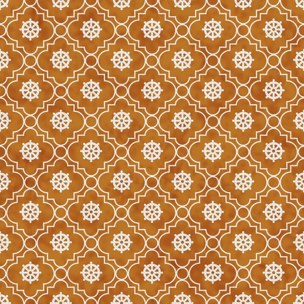 Orange and White Wheel of Dharma Symbol Tile Pattern Repeat Back — Stock Photo, Image