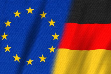 Uluslararası ilişkiler ve işbirliği mesajınız için AB bayrağı ve Alman bayrağı geçmişi