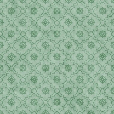 Dharma sembol döşeme deseni tekrar arka planı soluk yeşil tekerlek