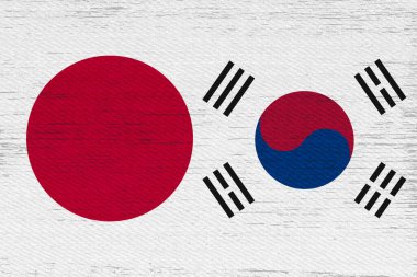 Uluslararası ilişkiler ve işbirliği mesajınız için Japonya bayrağı ve Güney Kore bayrağı arkaplan sıkıntısı