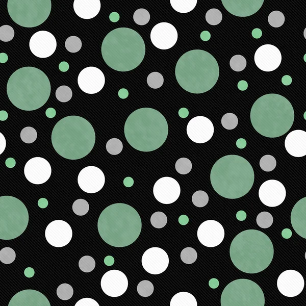 Verde, Bianco e nero Pois Tile Pattern Ripetere lo sfondo — Foto Stock