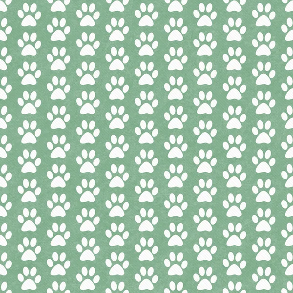 Groene en witte hond Paw Prints tegel patroon herhalen achtergrond — Stockfoto