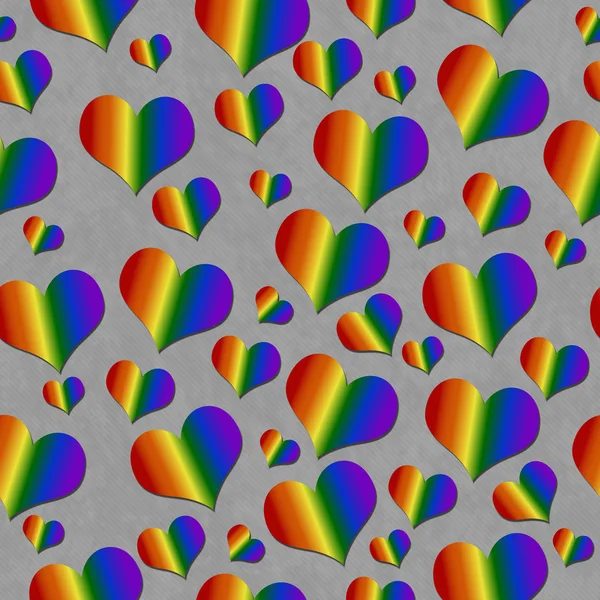 Orgulho LGBT corações coloridos sobre o padrão de telha cinza Repita Backgrou — Fotografia de Stock