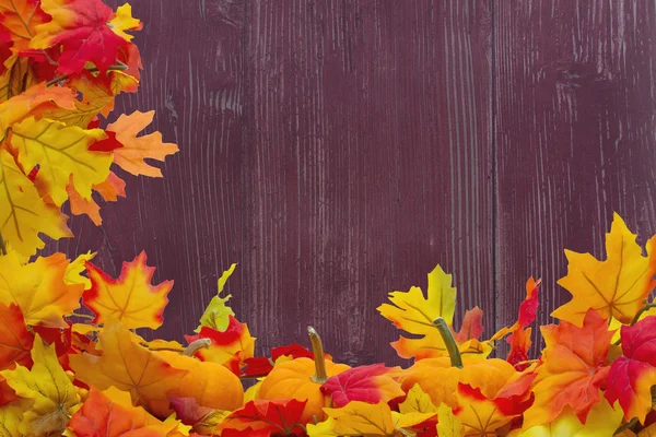 Herfst bladeren en pompoenen achtergrond — Stockfoto