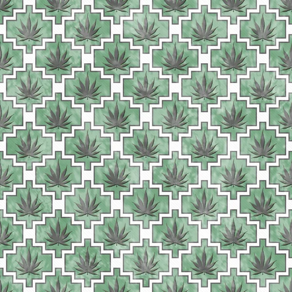 Groene, grijze en witte marihuana tegel patroon herhalen achtergrond — Stockfoto