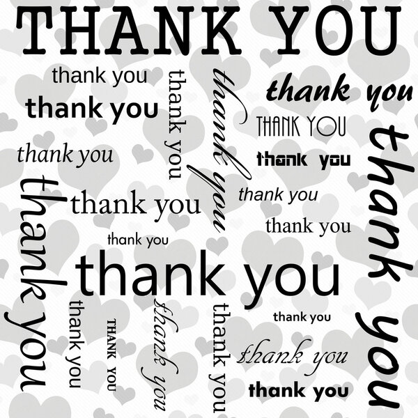 Thank You Design with Gray and White Hearts Tile Pattern Repeat