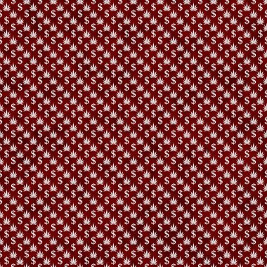 Kırmızı ve beyaz marihuana yaprağı ve Doları sembolü desen Ba yineleyin