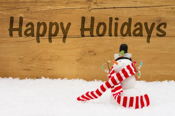 Kerstmis sneeuwpop met tekst Happy Holidays — Stockfoto