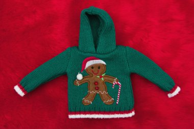 Yeşil Gingerbread Noel kazağı kırmızı peluş kürk