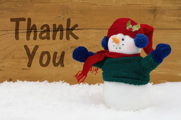 Vánoční sněhulák s textem Děkuji — Stock fotografie