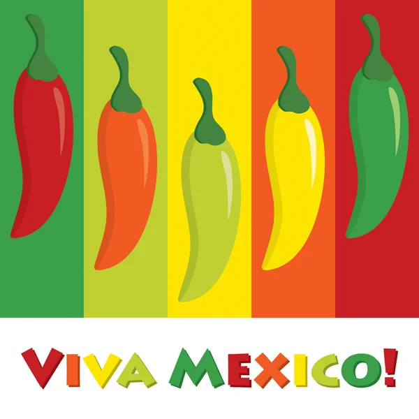 "Viva Mexico!" (Long live Mexico) chilli pepper card in vector f — Stock Vector