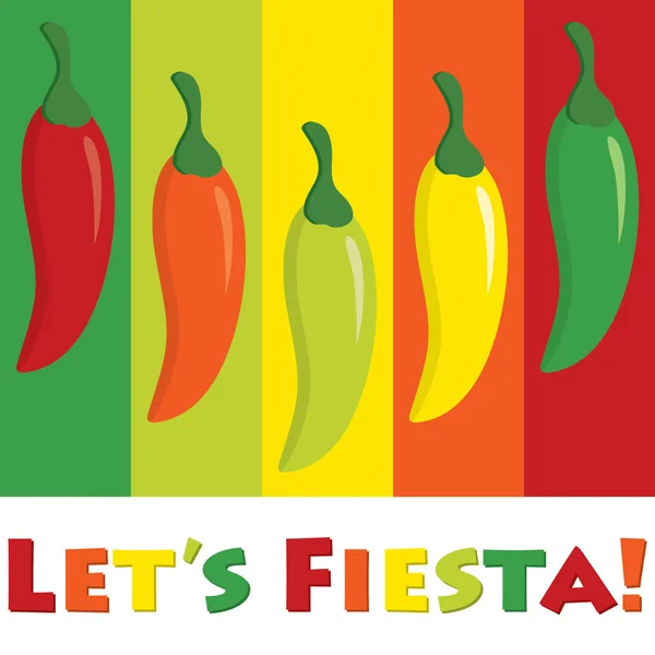 "Let's Fiesta!" (Let's Party) chilli pepper card in vector forma — Stock Vector