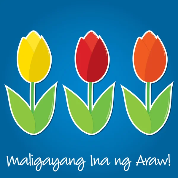 Tagalog Tulpe Muttertagskarte im Vektorformat. — Stockvektor