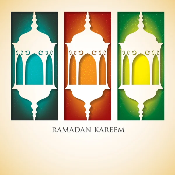 Linterna "Ramadan Kareem" (Ramadán Generoso) tarjeta en forma vectorial — Vector de stock