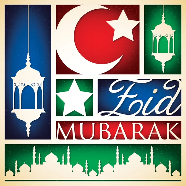 Papier uitknippen van "Eid Mubarak' (gezegend Eid) kaart in vector-formaat. — Stockvector