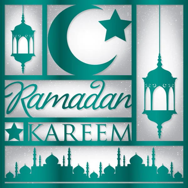 Papel recortado "Ramadán Kareem" (Ramadán Generoso) tarjeta en vector — Vector de stock