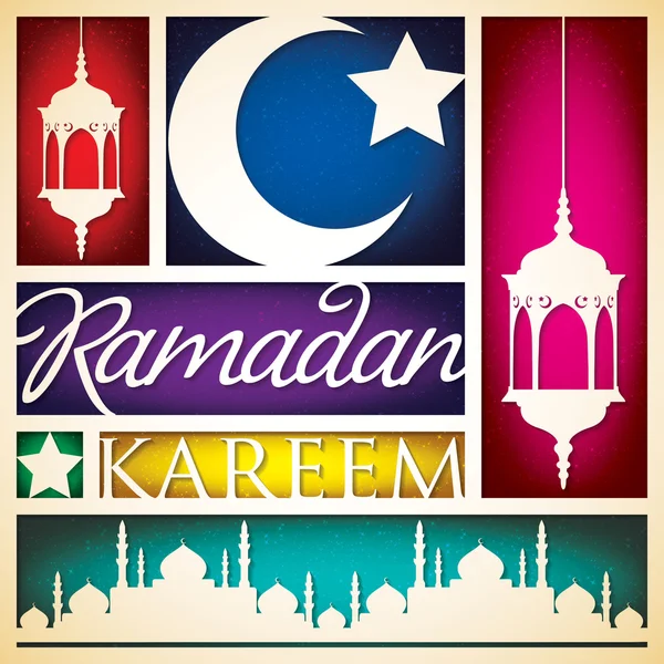 Papel cortado "Ramadan Kareem" (Ramadã generoso) cartão no vetor —  Vetores de Stock