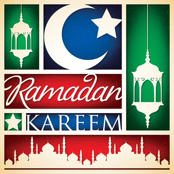 Papíru vystřižené "Ramadán Kareem" (štědrý Ramadán) karta ve vektoru — Stockový vektor
