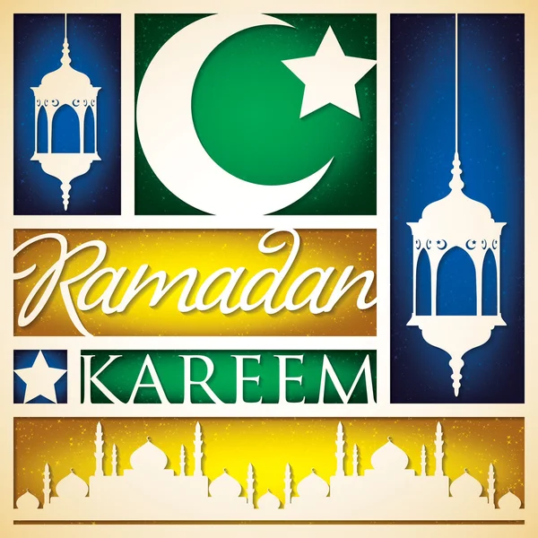 Χαρτί κοπεί "Ραμαζάνι Kareem» (γενναιόδωρη Ραμαζανιού) κάρτα στο άνυσμα — Διανυσματικό Αρχείο