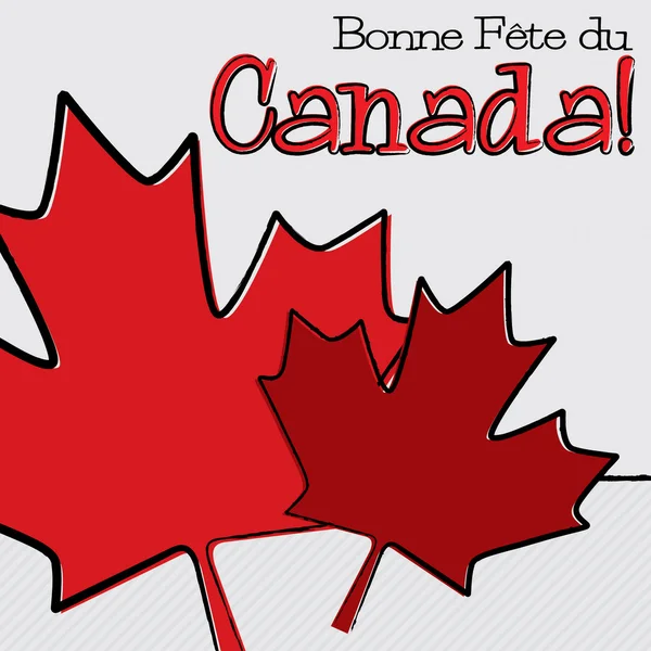 Hoja de arce dibujada a mano Canada Day card en formato vectorial . — Vector de stock