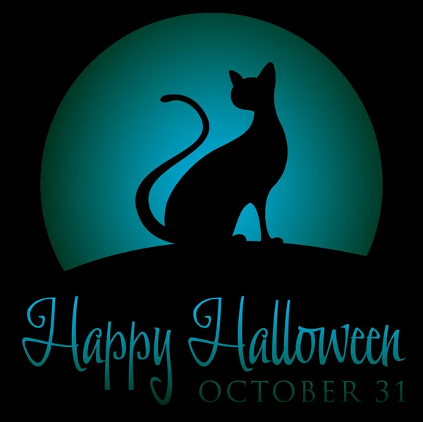 Gato negro tarjeta de Halloween — Vector de stock