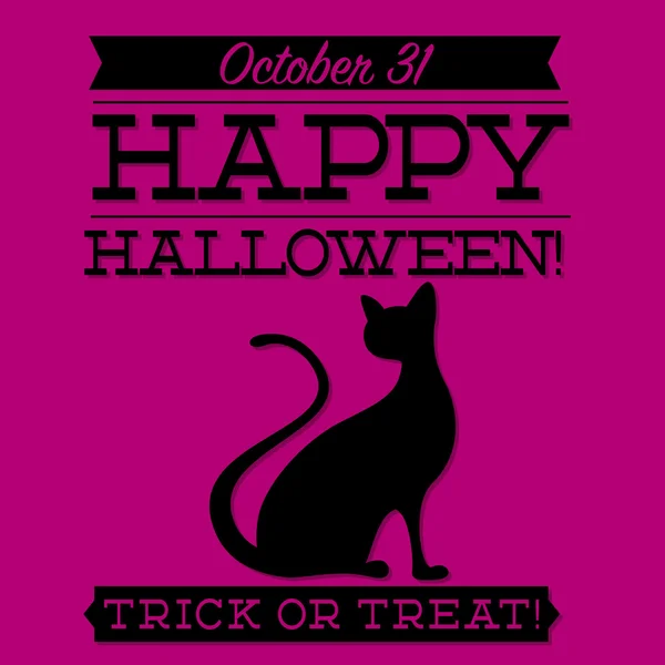 Zwarte kat typografische halloween kaart — Stockvector