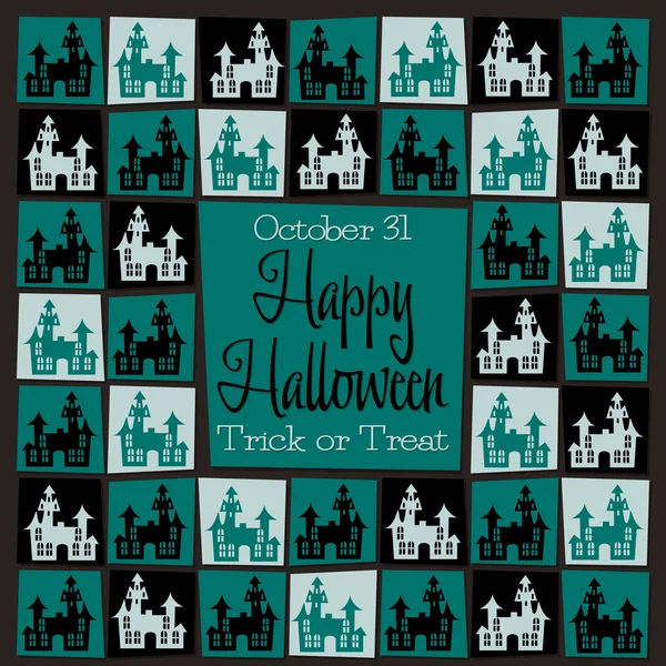 Haunted House mosaico retro Halloween card — Vettoriale Stock