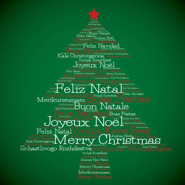 Arbre de Noël fabriqué à partir de "Joyeux Noël" dans différentes langues — Image vectorielle
