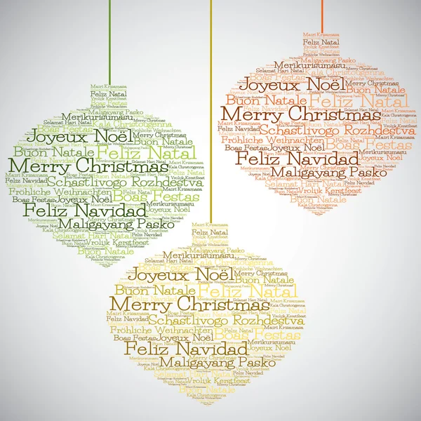 Bola de Navidad hecha de "Feliz Navidad" en diferentes idiomas — Vector de stock