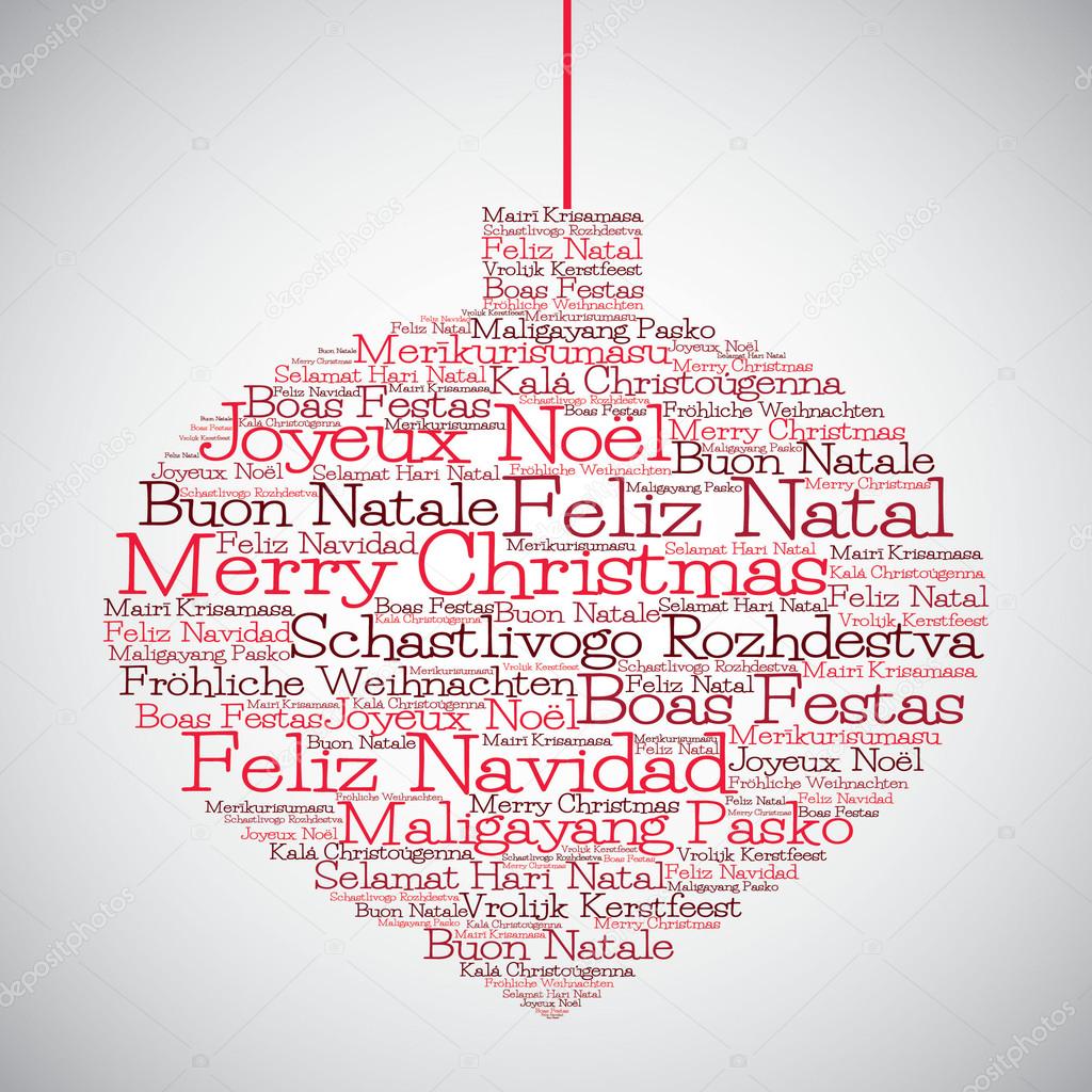 Bola de Navidad hecha de "Feliz Navidad" en diferentes idiomas vector