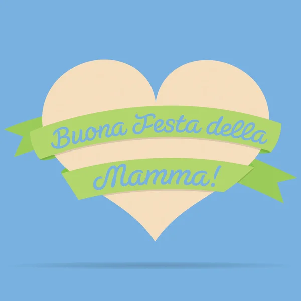 Ιταλική ευτυχισμένη μητέρα του ημέρα καρδιά με κορδέλα, κάρτα σε μορφή ανύσματος — Διανυσματικό Αρχείο