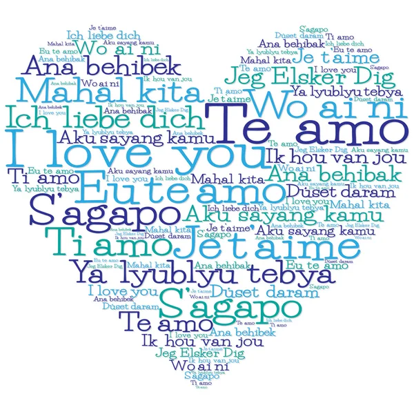 Love heart made from "I love you" in 15 different languages — Stock Vector