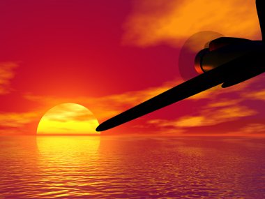 uçak ve gün batımı