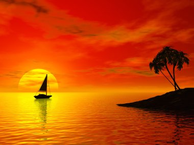 Tropic günbatımı 3d kavramı