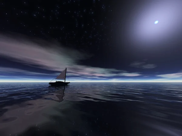 Barco en la noche 3d render — Foto de Stock