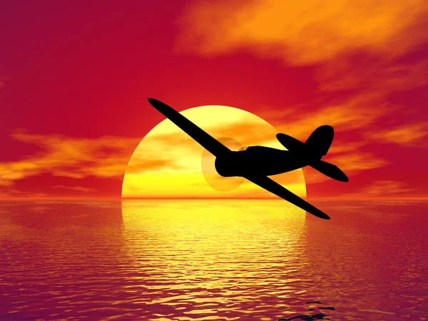 Uçak ve gün batımı — Stok fotoğraf
