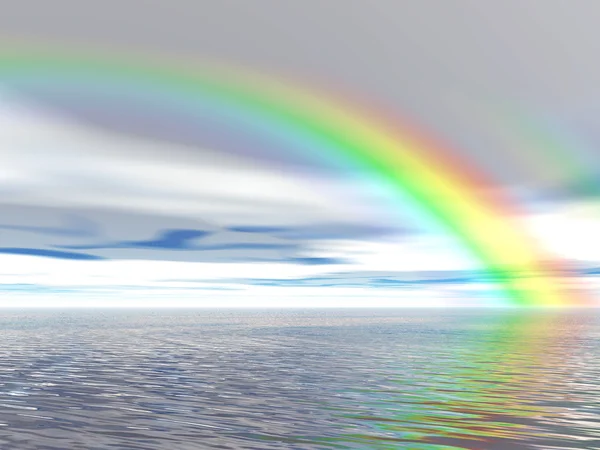 彩虹和蓝色的天空。3d 渲染概念 — 图库照片
