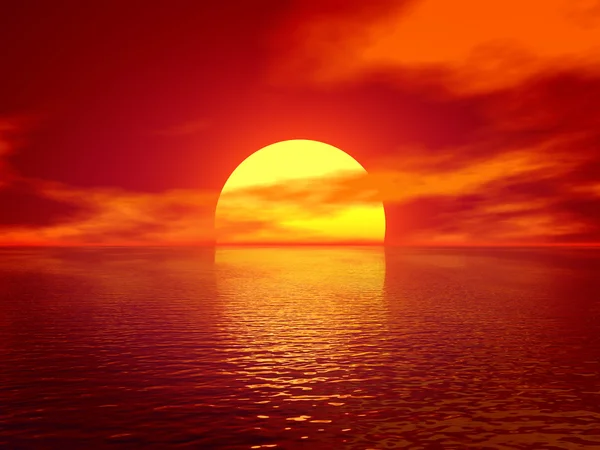 Okyanus kırmızı günbatımı render