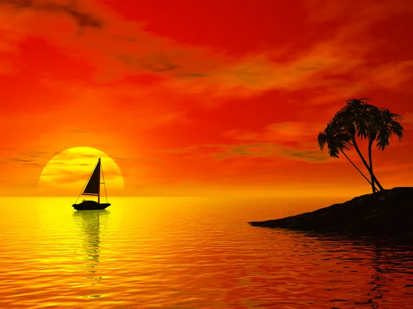 Tropic sunset 3d concept — Stock Photo, Image