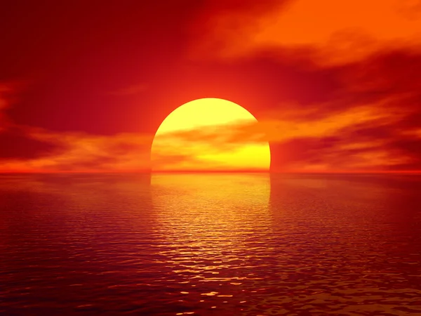 Океанський червоний захід сонця рендеринг Ліцензійні Стокові Фото