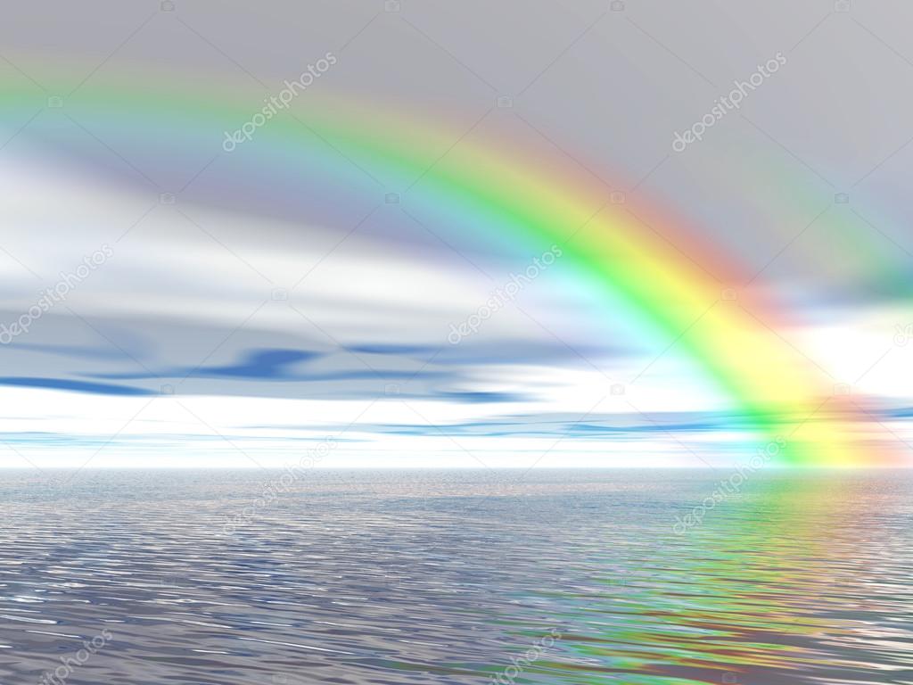 Rainbow and blue sky. 3D render concept