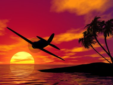 Plane at sunset clipart