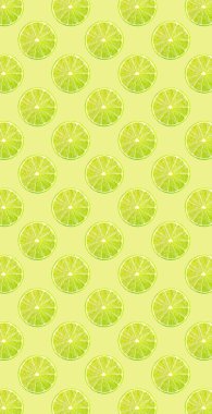 Kusursuz meyve desenli fotoğrafın yaratıcı düzeni. Yeşil arka planda kireç ve nane yaprakları. Kolaj sanatı. Üst manzara, düz yatış. Dikey oryantasyon. Sağlıklı yemek ve temiz yeme konsepti