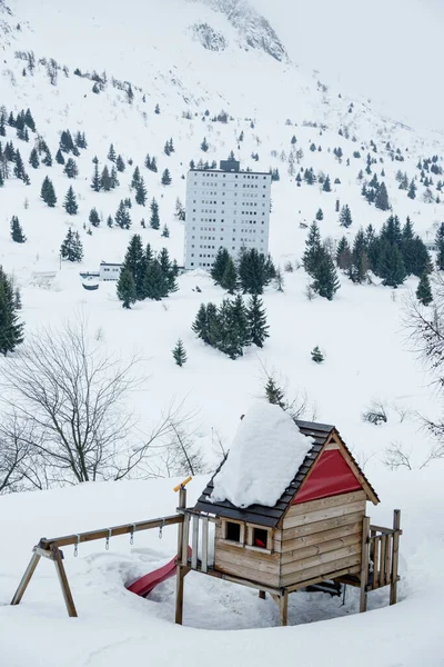 Winterlandschaft Mit Viel Schnee Konzept Des Urlaubs Den Winterferien Hochgebirge — Stockfoto