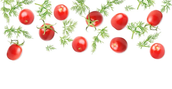 Kreatives Layout aus frischen rohen Tomaten und Dill — Stockfoto