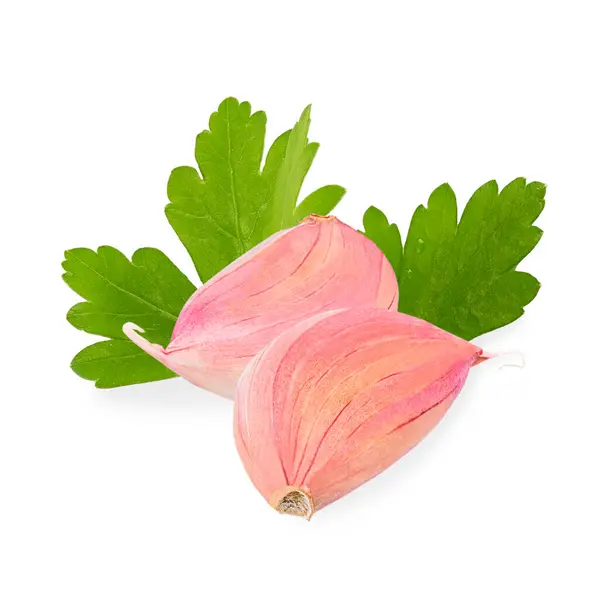 Fresh garlic and parsley leaves isolated on white — Stock Photo, Image