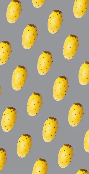 Whole opuntia fruit pattern on ultimate gray color background. Minimal flat lay food texture — Stock Photo, Image